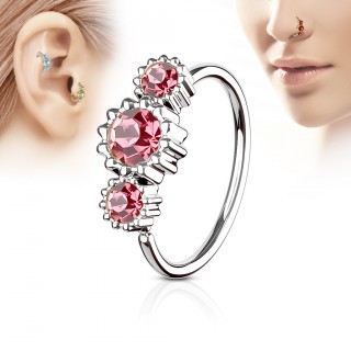 Piercing anneau nez / cartilage � trio de soleils � strass - Rose