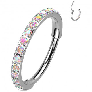 Piercing anneau nostril clicker en Titane avec incrustations de zirconiums aurore bor�ale