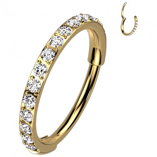 Piercing anneau nostril clicker en Titane dor� avec incrustations de zirconiums