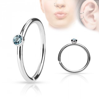 Piercing anneau ouvert en acier � cristal bleu