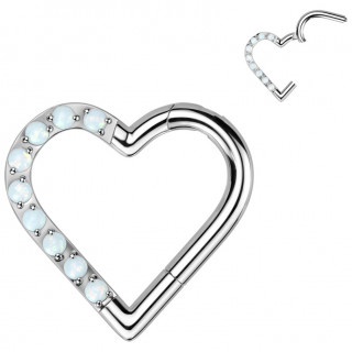 Piercing anneau Titane coeur � charni�re et opales (lobe, daith/rook droit...)