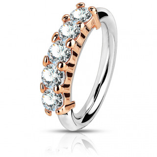 Piercing anneau tordable � quintet de strass (nez, cartilage) - Cuivr� et gris