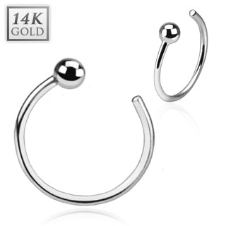 Piercing anneau tragus / nez en or blanc 14 carats avec anneau � boule