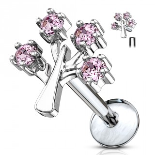 Piercing arbre de vie � strass roses (l�vre, cartilage...)