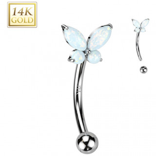 Piercing arcade en or blanc 14 carats � papillon d'opales