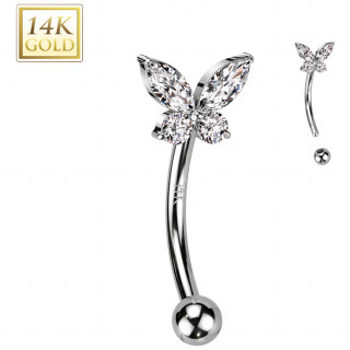 Piercing arcade en or blanc 14 carats � papillon zirconiums