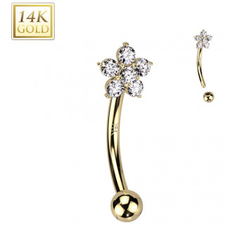 Piercing d'arcade en or jaune 14 carats � fleur zirconiums