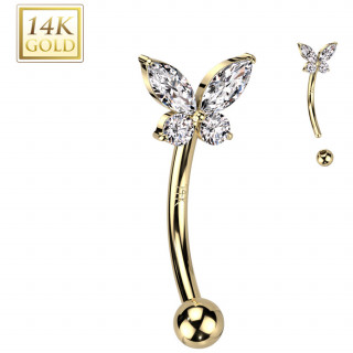 Piercing arcade en or jaune 14 carats � papillon zirconiums