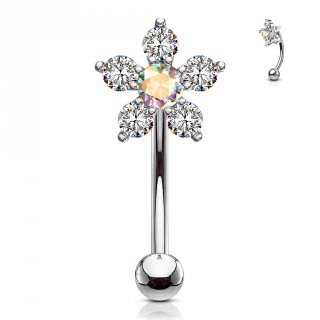Piercing arcade � fleur pav�e de strass - Clair et aurore bor�ale