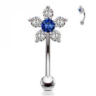 Piercing arcade � fleur pav�e de strass - Clair et bleu