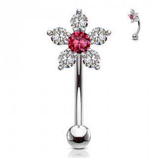 Piercing arcade � fleur pav�e de strass - Clair et rose