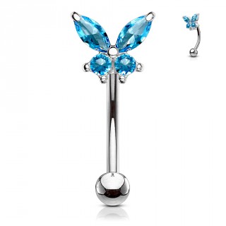 Piercing arcade � papillon pav� de strass - Bleu aqua
