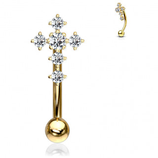 Piercing arcade plaqu� or � croix latine de cristal