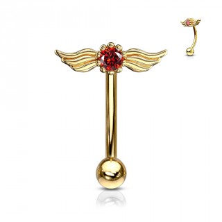 Piercing arcade plaqu� or cristal rouge � ailes d'ange