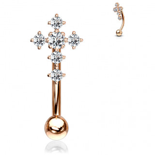Piercing arcade plaqu� or rose � croix latine de cristal