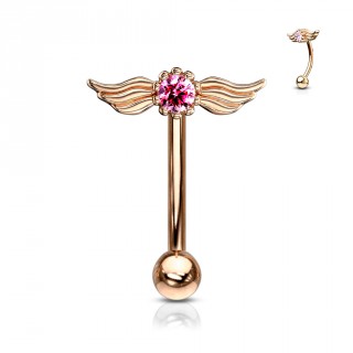 Piercing arcade plaqu� or rose cristal � ailes d'ange