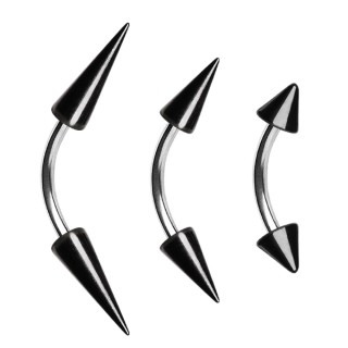 Piercing banane � pointe noires PVD (arcade, cartilage...)