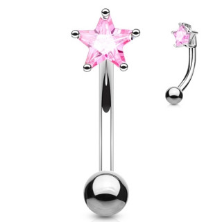 Piercing banane acier � �toile strass rose