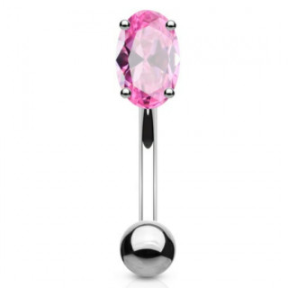 Piercing banane acier � pierre ovale rose