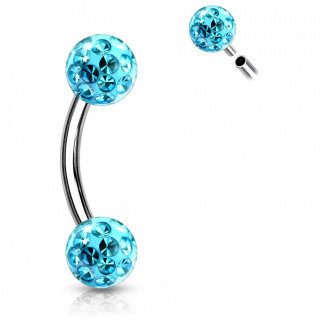 Piercing banane acier � boule f�rido (filetage interne) - Bleu aqua
