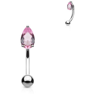 Piercing banane acier � goutte zirconium rose