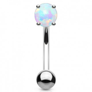 Piercing banane acier griff� opale blanche