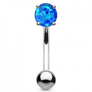 Piercing banane acier griff� opale bleue