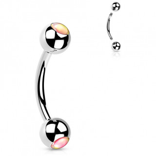 Piercing banane � boules serties de pierres iridescentes roses (arcade, h�lix...)