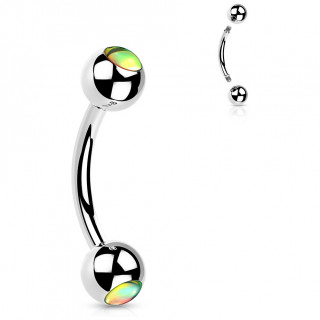 Piercing banane � boules serties de pierres iridescentes vertes (arcade, h�lix...)
