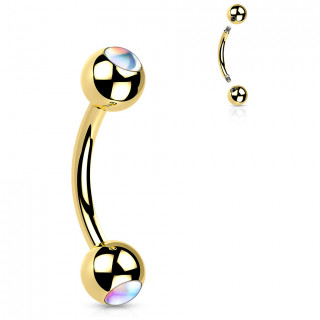 Piercing banane Dor� � boules serties de pierres iridescentes (arcade, h�lix...)