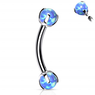 Piercing banane en acier � perles d'opale bleues (filetage interne)