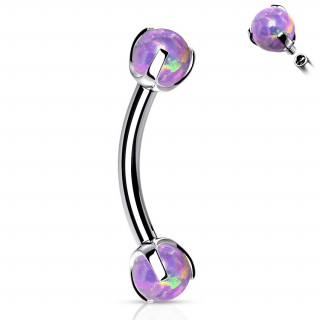 Piercing banane en acier � perles d'opale pourpres (filetage interne)