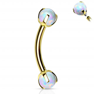 Piercing banane en acier dor� � perles d'opale (filetage interne)