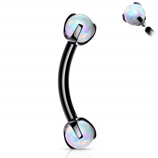 Piercing banane en acier noir � perles d'opale (filetage interne)