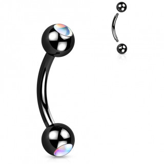 Piercing banane Noir � boules serties de pierres iridescentes (arcade, h�lix...)