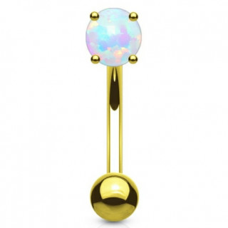 Piercing banane plaqu� or griff� opale blanche