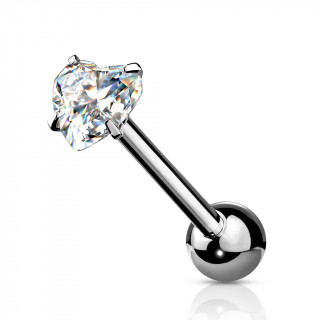 Piercing barbell acier � coeur zirconium griff� - Clair