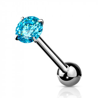 Piercing barbell acier � zirconium griff� - Bleu aqua
