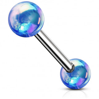 Piercing barbell � boules aspect m�talique - Bleu