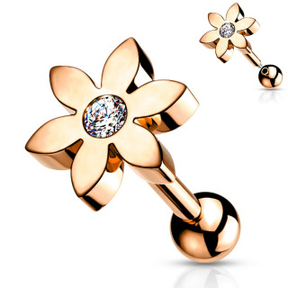Piercing barbell cartilage � fleur sertie - Cuivr�