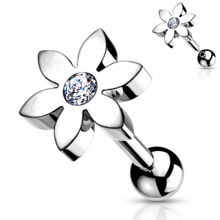Piercing barbell cartilage � fleur sertie - Gris argent�