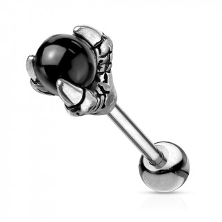 Piercing barbell cartilage � griffe de dragon et orbe noire