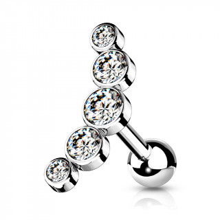 Piercing barbell cartilage � arc de 5 cristaux ronds - Clair
