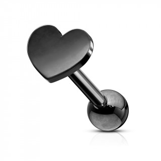 Piercing barbell cartilage � coeur - Noir (tragus, helix...)