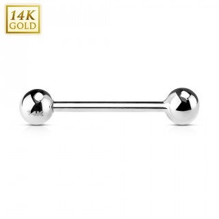 Piercing barbell / langue en or blanc 14 carats � boules