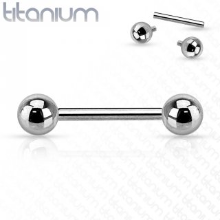 Piercing barbell (langue, t�ton, tragus) en titane avec boules � filetage interne