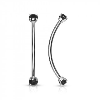 Piercing barbell long courb� � strass griff�s - Noir