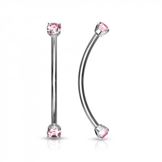 Piercing barbell long courb� � strass griff�s - Rose