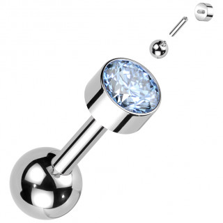 Piercing barbell d'oreille Titane � disque zirconium Bleu aqua
