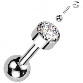 Piercing barbell d'oreille Titane � disque zirconium Clair